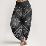 Buddha Stones Casual Floral Leaf Paisley Pattern Women's Elastic Waist Harem Pants - Black - US22，UK/AU26，EU54 (6XL) - image 1