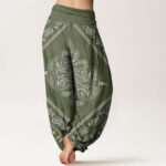 Buddha Stones Casual Floral Leaf Paisley Pattern Women's Elastic Waist Harem Pants - image 6