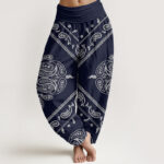 Buddha Stones Casual Floral Leaf Paisley Pattern Women's Elastic Waist Harem Pants - DarkBlue - US22，UK/AU26，EU54 (6XL) - image 8