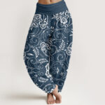 Buddha Stones Casual Floral Swirling Vines Pattern Women's Elastic Waist Harem Pants - DarkBlue - US22，UK/AU26，EU54 (6XL) - image 1