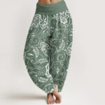 Buddha Stones Casual Floral Swirling Vines Pattern Women's Elastic Waist Harem Pants - DarkSeaGreen - US22，UK/AU26，EU54 (6XL) - image 5