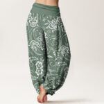 Buddha Stones Casual Floral Swirling Vines Pattern Women's Elastic Waist Harem Pants - image 7