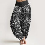 Buddha Stones Casual Floral Swirling Vines Pattern Women's Elastic Waist Harem Pants - Black - US22，UK/AU26，EU54 (6XL) - image 8