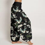 Buddha Stones Casual Flying Crane Flower Pattern Women's Elastic Waist Harem Pants - image 2
