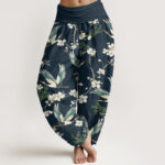 Buddha Stones Casual Flying Crane Flower Pattern Women's Elastic Waist Harem Pants - Navy - US22，UK/AU26，EU54 (6XL) - image 5