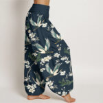 Buddha Stones Casual Flying Crane Flower Pattern Women's Elastic Waist Harem Pants - image 6