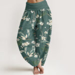 Buddha Stones Casual Flying Crane Flower Pattern Women's Elastic Waist Harem Pants - MediumAquamarine - US22，UK/AU26，EU54 (6XL) - image 8