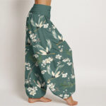 Buddha Stones Casual Flying Crane Flower Pattern Women's Elastic Waist Harem Pants - image 9