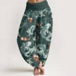 Buddha Stones Casual Koi Fish Cherry Blossoms Pattern Women's Elastic Waist Harem Pants - DarkCyan - US22，UK/AU26，EU54 (6XL) - image 1