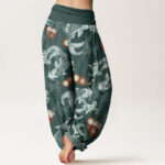 Buddha Stones Casual Koi Fish Cherry Blossoms Pattern Women's Elastic Waist Harem Pants - image 3