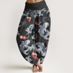 Buddha Stones Casual Koi Fish Cherry Blossoms Pattern Women's Elastic Waist Harem Pants - Black - US22，UK/AU26，EU54 (6XL) - image 5