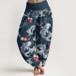 Buddha Stones Casual Koi Fish Cherry Blossoms Pattern Women's Elastic Waist Harem Pants - SteelBlue - US22，UK/AU26，EU54 (6XL) - image 8