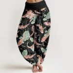Buddha Stones Casual Koi Fish Lotus Pattern Women's Elastic Waist Harem Pants - Black - US22，UK/AU26，EU54 (6XL) - image 5