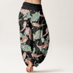 Buddha Stones Casual Koi Fish Lotus Pattern Women's Elastic Waist Harem Pants - image 7