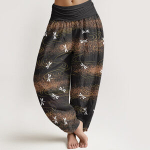 Buddha Stones Casual Dragonfly Wave Pattern Women's Elastic Waist Harem Pants - Black - US22，UK/AU26，EU54 (6XL) - image 1