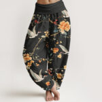 Buddha Stones Casual Crane Flower Branch Pattern Women's Elastic Waist Harem Pants - Black - US22，UK/AU26，EU54 (6XL) - image 1