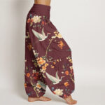Buddha Stones Casual Crane Flower Branch Pattern Women's Elastic Waist Harem Pants - image 6