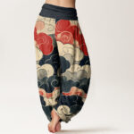 Buddha Stones Casual Auspicious Clouds Pattern Women's Elastic Waist Harem Pants - image 3