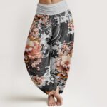 Buddha Stones Casual Wave And Floral Pattern Women's Elastic Waist Harem Pants - DimGray - US22，UK/AU26，EU54 (6XL) - image 1