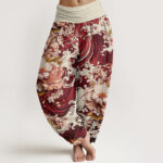 Buddha Stones Casual Wave And Floral Pattern Women's Elastic Waist Harem Pants - Brown - US22，UK/AU26，EU54 (6XL) - image 8