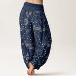 Buddha Stones Casual Large Flower Leave Pattern Women's Elastic Waist Harem Pants - image 3