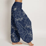 Buddha Stones Casual Large Flower Leave Pattern Women's Elastic Waist Harem Pants - image 2