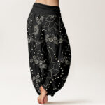 Buddha Stones Casual Large Flower Leave Pattern Women's Elastic Waist Harem Pants - image 10