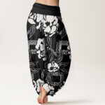 Buddha Stones Casual Simple Floral Leaf Pattern Women's Elastic Waist Harem Pants - image 3
