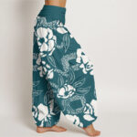 Buddha Stones Casual Simple Floral Leaf Pattern Women's Elastic Waist Harem Pants - image 9