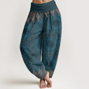 Buddha Stones Pure Cotton Triangular Mandala Patterns Women's Elastic Waist Harem Pants