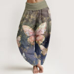 Buddha Stones Vintage Butterfly Pattern Women's Elastic Waist Harem Pants - DarkSeaGreen - US22，UK/AU26，EU54 (6XL) - image 1