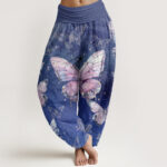 Buddha Stones Vintage Butterfly Pattern Women's Elastic Waist Harem Pants - SlateBlue - US22，UK/AU26，EU54 (6XL) - image 8
