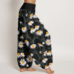 Buddha Stones White Petals Daisy Pattern Women's Elastic Waist Harem Pants - image 7