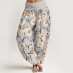 Buddha Stones White Petals Daisy Pattern Women's Elastic Waist Harem Pants - Beige - US22，UK/AU26，EU54 (6XL) - image 8