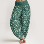 Buddha Stones Flower Branch Pattern Simple Design Women's Elastic Waist Harem Pants - SeaGreen - US22，UK/AU26，EU54 (6XL) - image 1