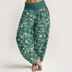 Buddha Stones Flower Branch Pattern Simple Design Women's Elastic Waist Harem Pants - SeaGreen - US22，UK/AU26，EU54 (6XL) - image 1