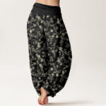 Buddha Stones Flower Branch Pattern Simple Design Women's Elastic Waist Harem Pants - image 6