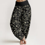 Buddha Stones Flower Branch Pattern Simple Design Women's Elastic Waist Harem Pants - Black - US22，UK/AU26，EU54 (6XL) - image 5