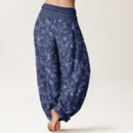 Buddha Stones Flower Branch Pattern Simple Design Women's Elastic Waist Harem Pants - image 9