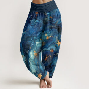 Buddha Stones Oceanic Golde Star Pattern Women's Elastic Waist Harem Pants - DarkBlue - US22，UK/AU26，EU54 (6XL) - image 1