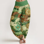 Buddha Stones Colorful Ocean Wave Various Flower Pattern Women's Elastic Waist Harem Pants - Green - US22，UK/AU26，EU54 (6XL) - image 5