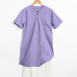 Buddha Stones Casual Plain Button Notched Collar Women's Short Sleeve Shirt