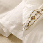 Buddha Stones Ethnic Vintage Embroidery Button Design Women's Cotton Linen 7-8 Length Skirt - image 9