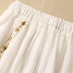 Buddha Stones Ethnic Vintage Embroidery Button Design Women's Cotton Linen 7-8 Length Skirt - image 7
