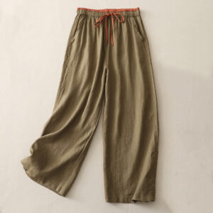 Buddha Stones Casual Colorblock Drawstring Women's Cotton Wide Leg Pants With Pockets