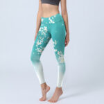 Buddha Stones White Pear Blossoms Print Gym Leggings Women's Yoga Pants - MediumTurquoise - US18，UK/AU22，EU50 (4XL) - image 1