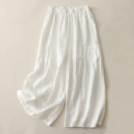 Buddha Stones Casual Plain Tucker Pleats Elastic Women's Polyester Wide Leg Pants With Pockets - White - US8-10，UK/AU12-14，EU40-42 (2XL) - image 5