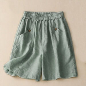 Buddha Stones Summer Casual Buttons Plain Cotton Women's Shorts With Pockets
