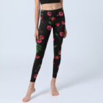Buddha Stones Vibrant Red Flowers Green Leaves Print Gym Leggings Women's Yoga Pants - image 6