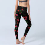Buddha Stones Vibrant Red Flowers Green Leaves Print Gym Leggings Women's Yoga Pants - image 5